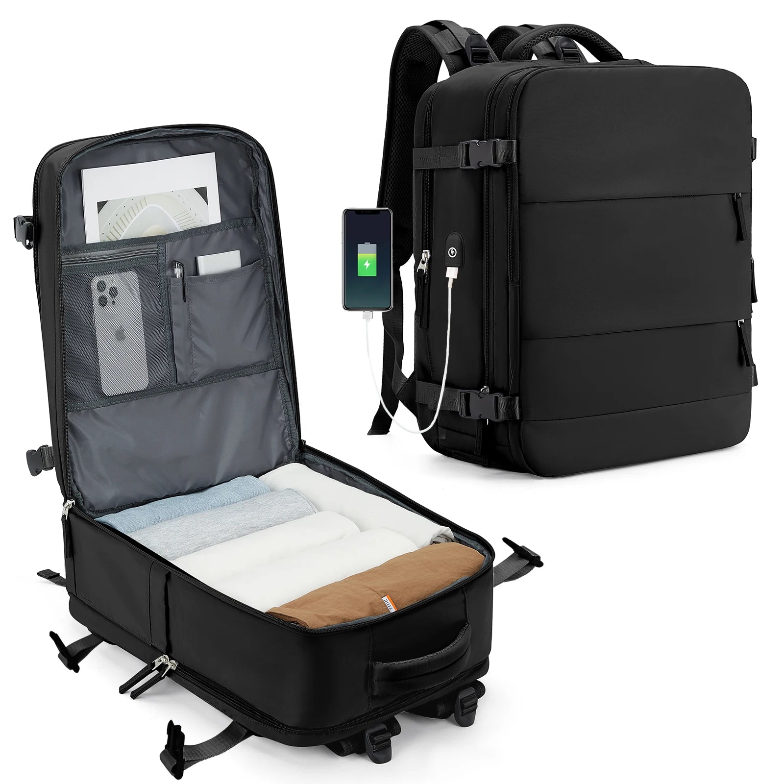 Storazone Black / Small Easyjet Cabin Bag 45x36x20 Backpack, 40x20x25 Ryanair Carry-Ons, Women/Men Aeroplane Travel Backpack, Cabin Size Laptop Backpack
