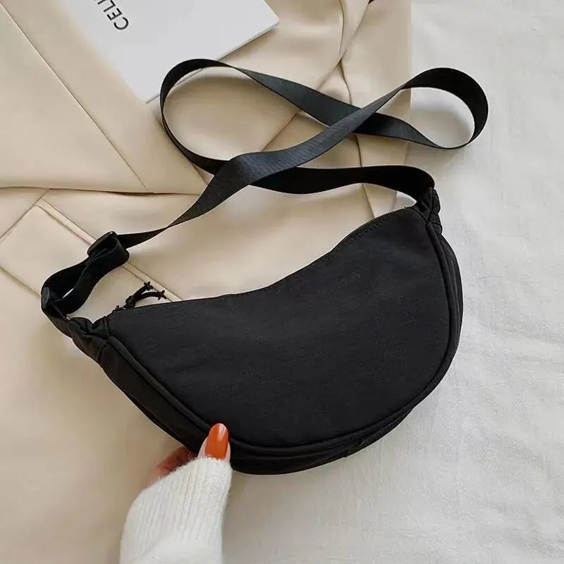 Storazone Black Solid Color Chest Bag For Women Large Capacity Travel Crossbody Half Moon Designed Belt Bag Ladies Daily Street Fanny Packs