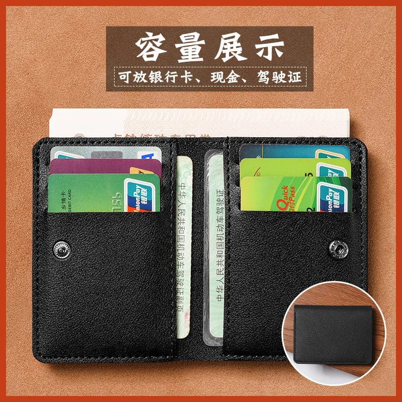 Storazone Black Solid Color PU Leather Small Wallet for Women Short Simple Women's Purse with Buttons Ultra Thin Credit Card Bag Coin Purse