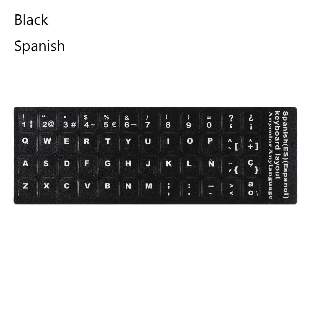 Storazone Black-Spanish Multi-language Keyboard Stickers Spanish/English/Russian/Deutsch/Arabic/Italian/Japanese Letter Replacement For Laptop PC