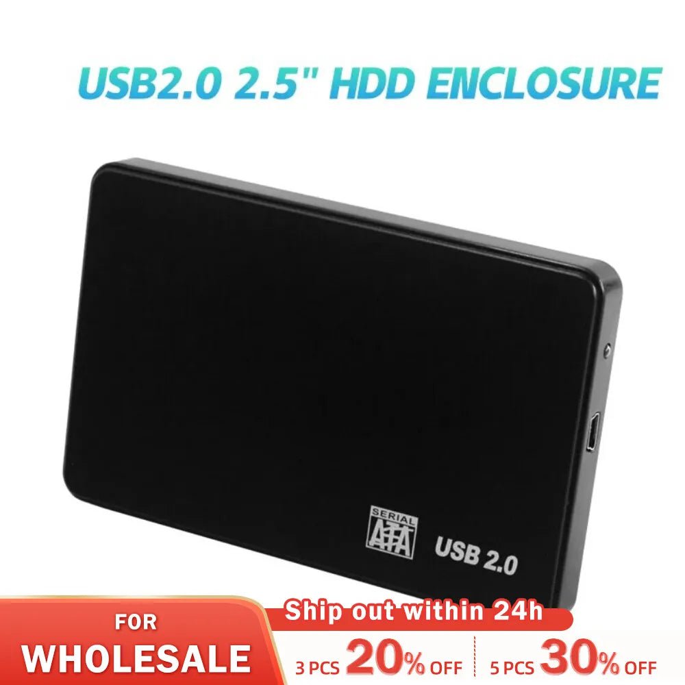 Storazone Black USB 2.0 HDD External Hard Drive Case 2.5 Inch Plastic SATA Enclosure SSD High Speed Transmission Support Window Mac Android