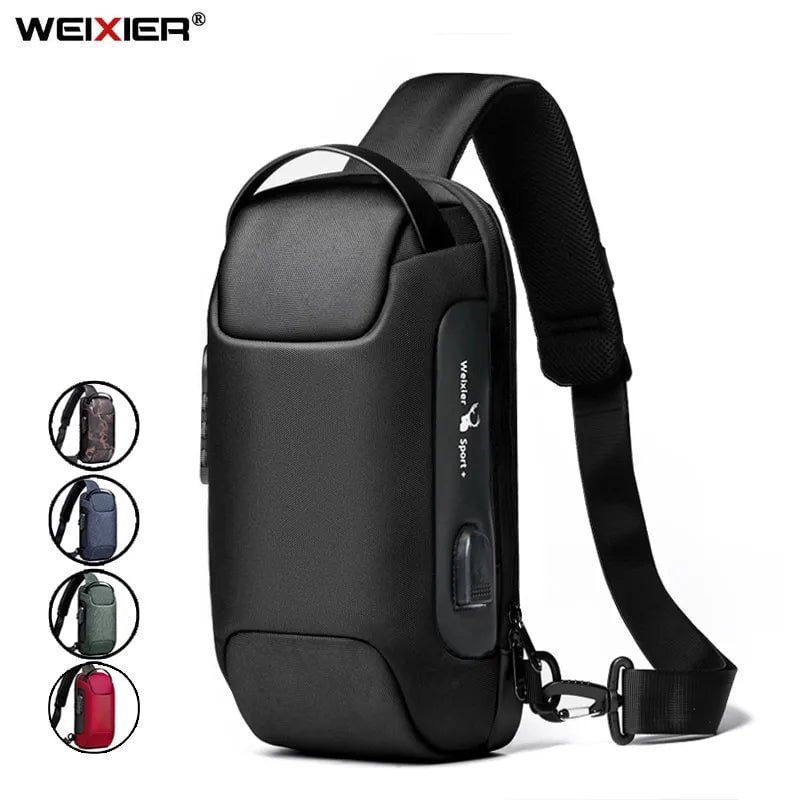 Storazone black WEIXIER Shoulder Bag for Men Waterproof USB Man Crossbody Bag Anti-Theft Short Travel Messenger Sling Fashion Designer Chest Bag