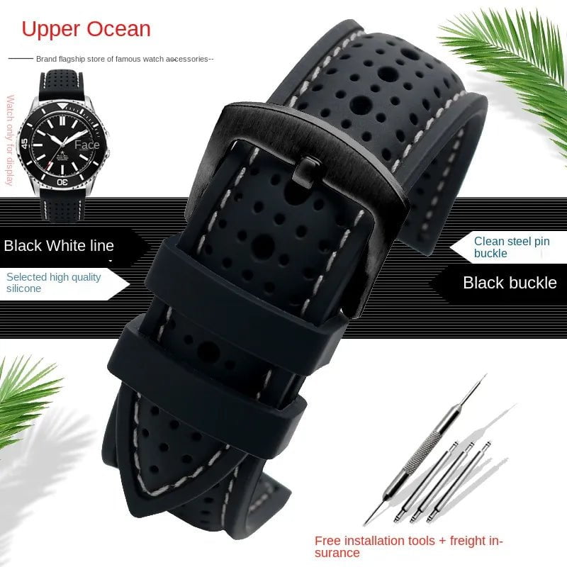 Storazone Black White Black / 19mm / China New Breathable Silicone Sports watchBand 18mm 20mm 22mm 24mm For any watch rubber Wrist strap Soft waterproof men's Accessories