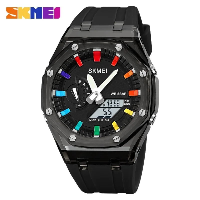 Storazone Black White / CHINA SKMEI 2100 Outdoor Men Digital Watch Colourful LED Display Watches Waterproof Shock Resistant Mens Wristwatch Clock reloj hombre