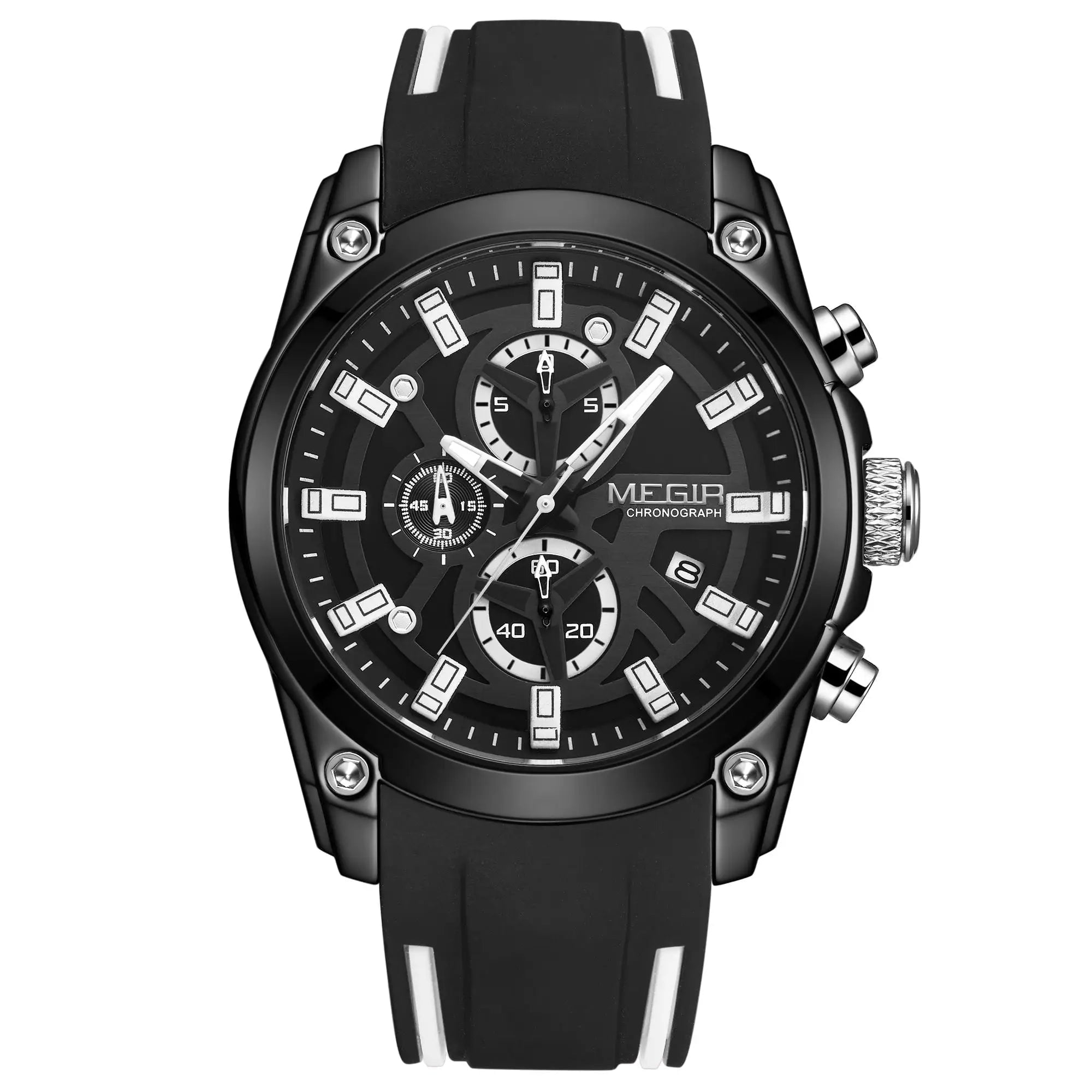Storazone Black white MEGIR Men's Watches Top Brand Luxury Sport Military Wristwatches Chronograph Luminous Date Quartz Moda Watch Leather Male Clock