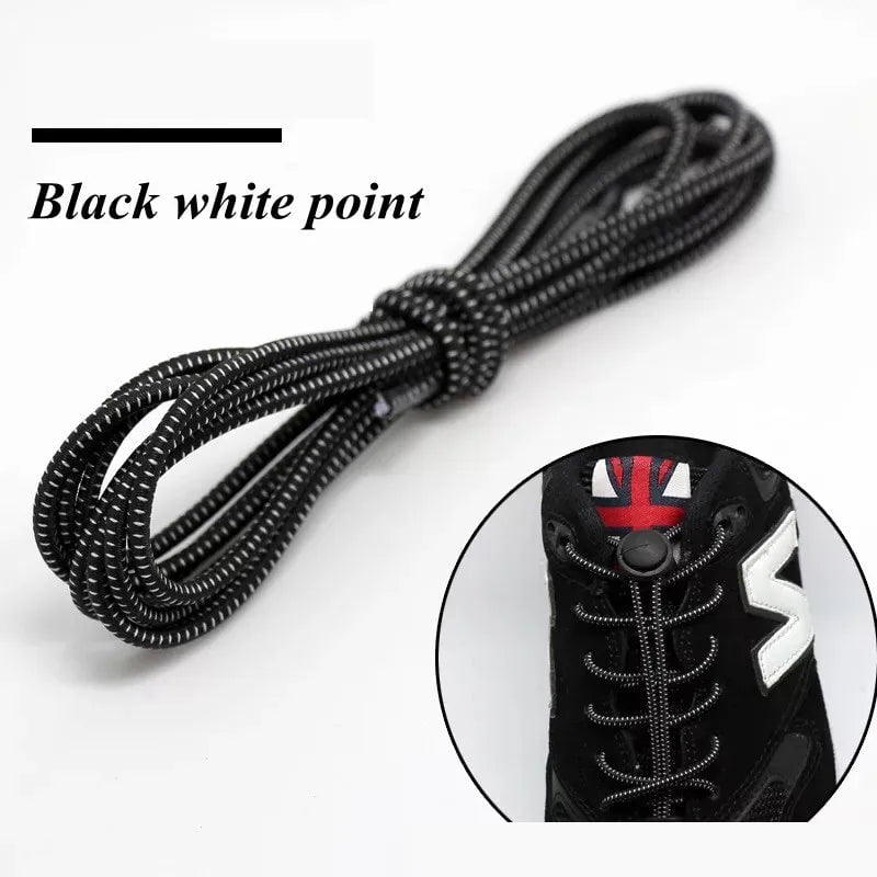 Storazone Black white point / 100cm / CHINA 1 Pair 22 Colors Elastic Shoelaces Round Locking No Tie Shoe Laces Kids Adult Quick Lazy Laces Rubber Sneakers Shoelace T1