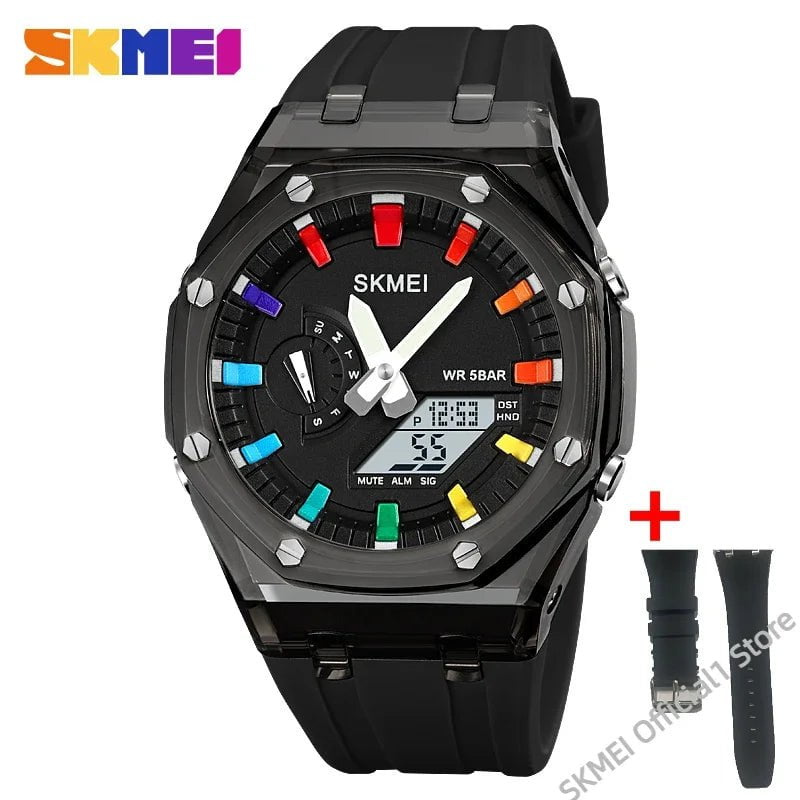 Storazone Black White-strap / CHINA SKMEI 2100 Outdoor Men Digital Watch Colourful LED Display Watches Waterproof Shock Resistant Mens Wristwatch Clock reloj hombre