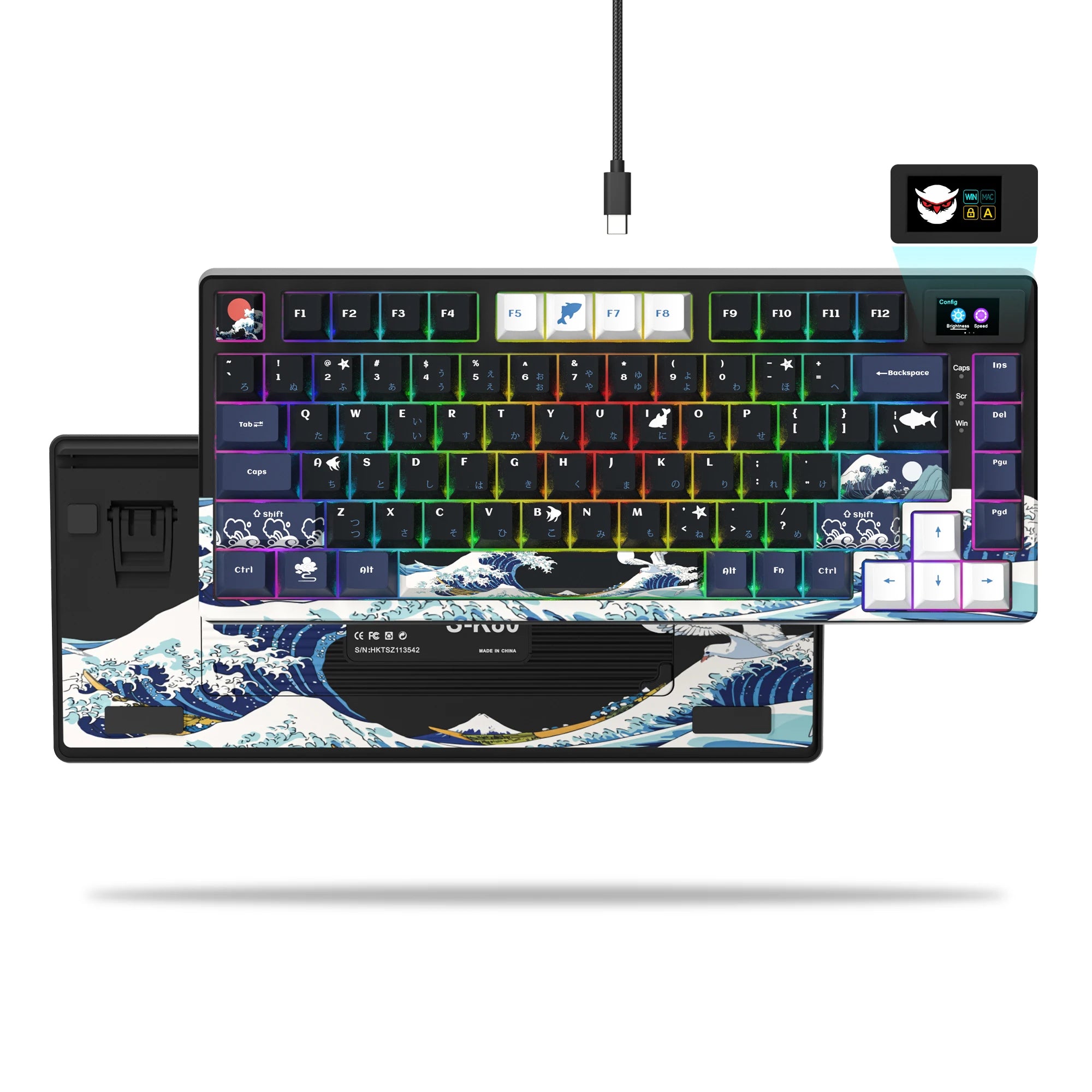 Storazone black Wired Mechanical Gaming Keyboard with OLED Display Full Key Hot-Swappable Pudding RGB Backlit Keyboard for PC Computer Laptop