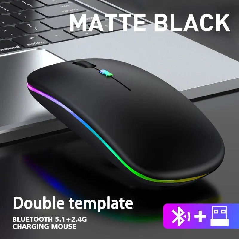 Storazone Black Wireless Mouse For Laptop PC Bluetooth RGB Rechargeable Mouses Wireless Computer Silent Mice LED Backlit Ergonomic Gaming Mouse