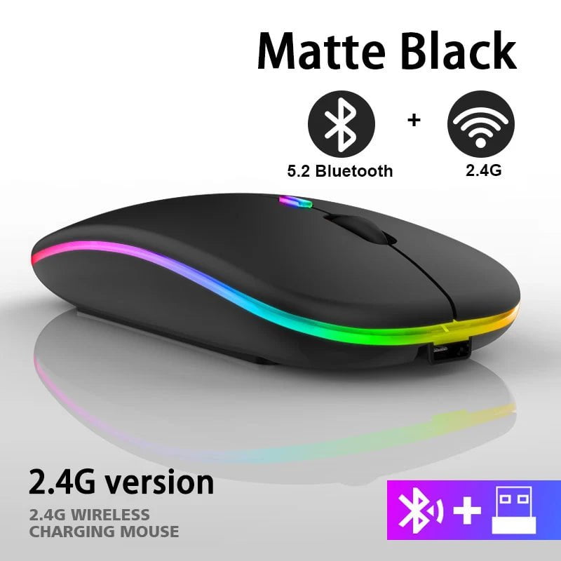 Storazone Black Wireless Mouse RGB Rechargeable Bluetooth Mice Wireless Computer Mause LED Backlit Ergonomic Gaming Mouse for Laptop PC 3600DPI