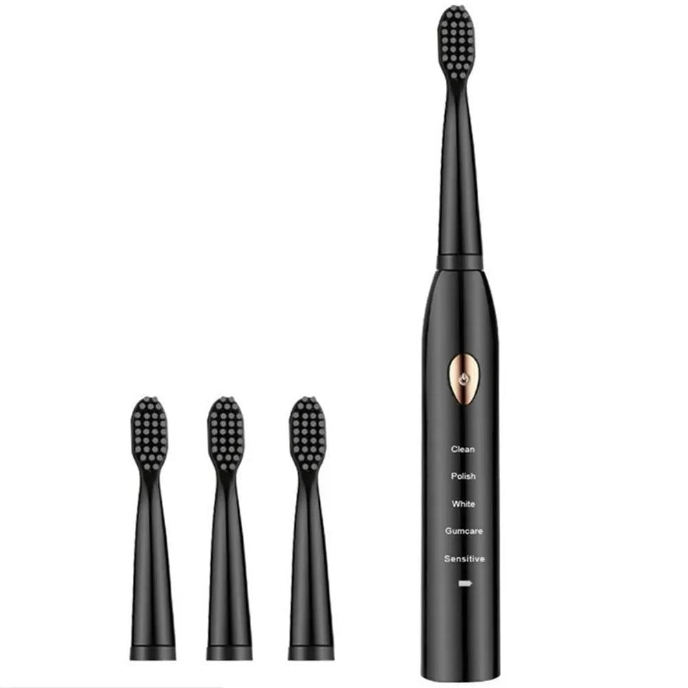 Storazone Black with 4head 1 Powerful Ultrasonic Sonic Electric Toothbrush USB Charge Rechargeable Tooth Brush Washable Electronic Whitening Teeth Brush J110