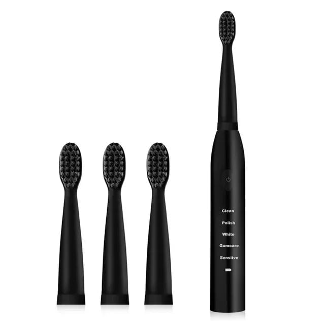 Storazone Black with 4head Powerful Ultrasonic Sonic Electric Toothbrush USB Charge Rechargeable Tooth Brush Washable Electronic Whitening Teeth Brush J110