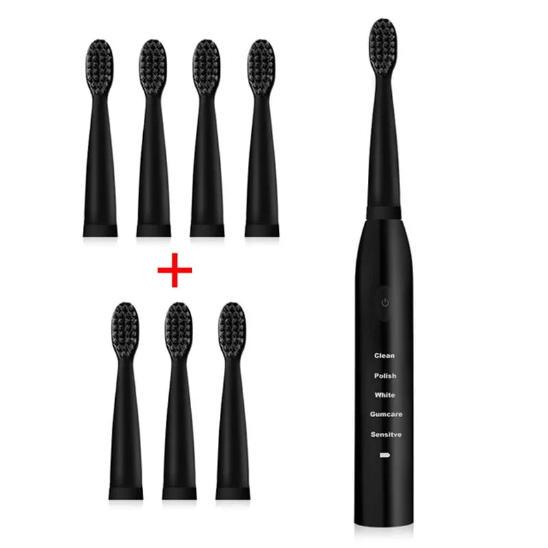 Storazone Black with 8head Powerful Ultrasonic Sonic Electric Toothbrush USB Charge Rechargeable Tooth Brush Washable Electronic Whitening Teeth Brush J110