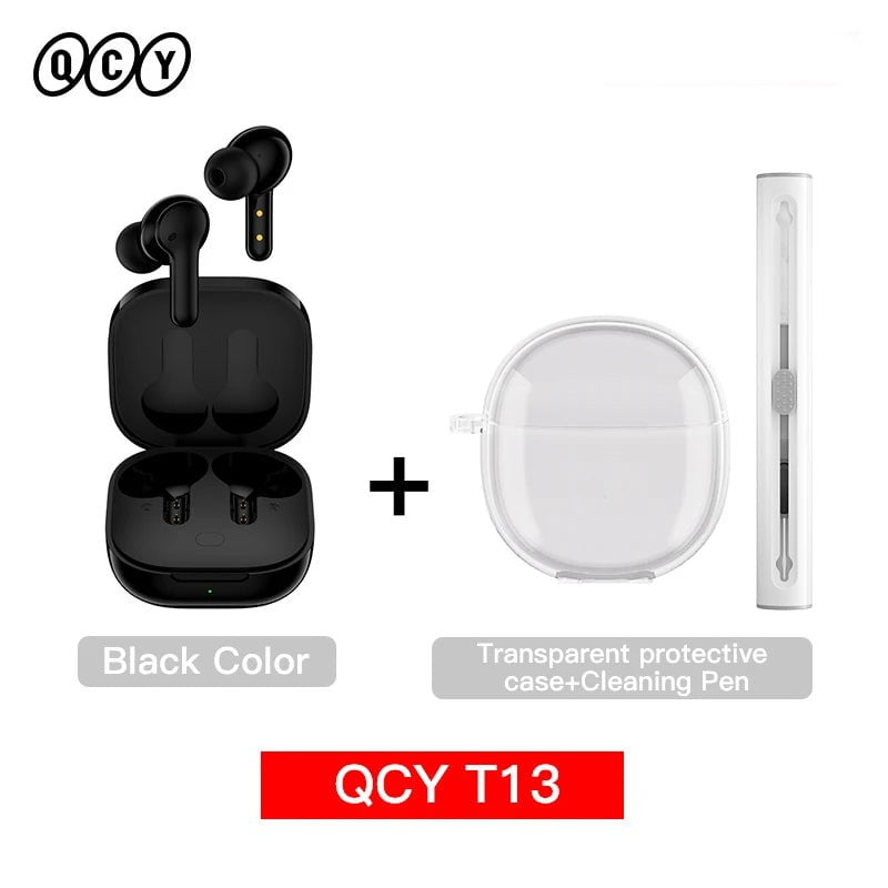 Storazone Black with Case Pen / CHINA QCY T13 Wireless Smart Headphone BT5.1 TWS Earphone 4 Mic ENC HD Call Headset Touch Control Earbuds Long Standby 40H