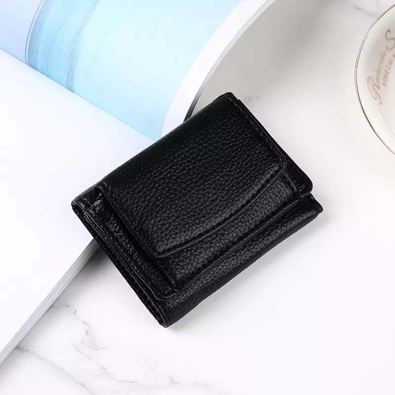 Storazone Black Women Men PU Leather Purses Female Cowhide Wallets Lady Small Coin Pocket Card Holder Mini Money Bag handbags Anti Rfid Wallet