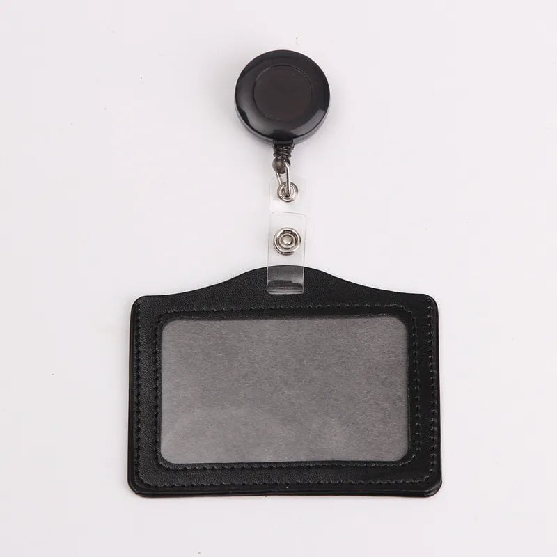 Storazone black Women Men Student Retractable Badge Reel ID Card Holder Cover Case Nurse Badge Lanyards Fashion PU Leather Card Holders Set