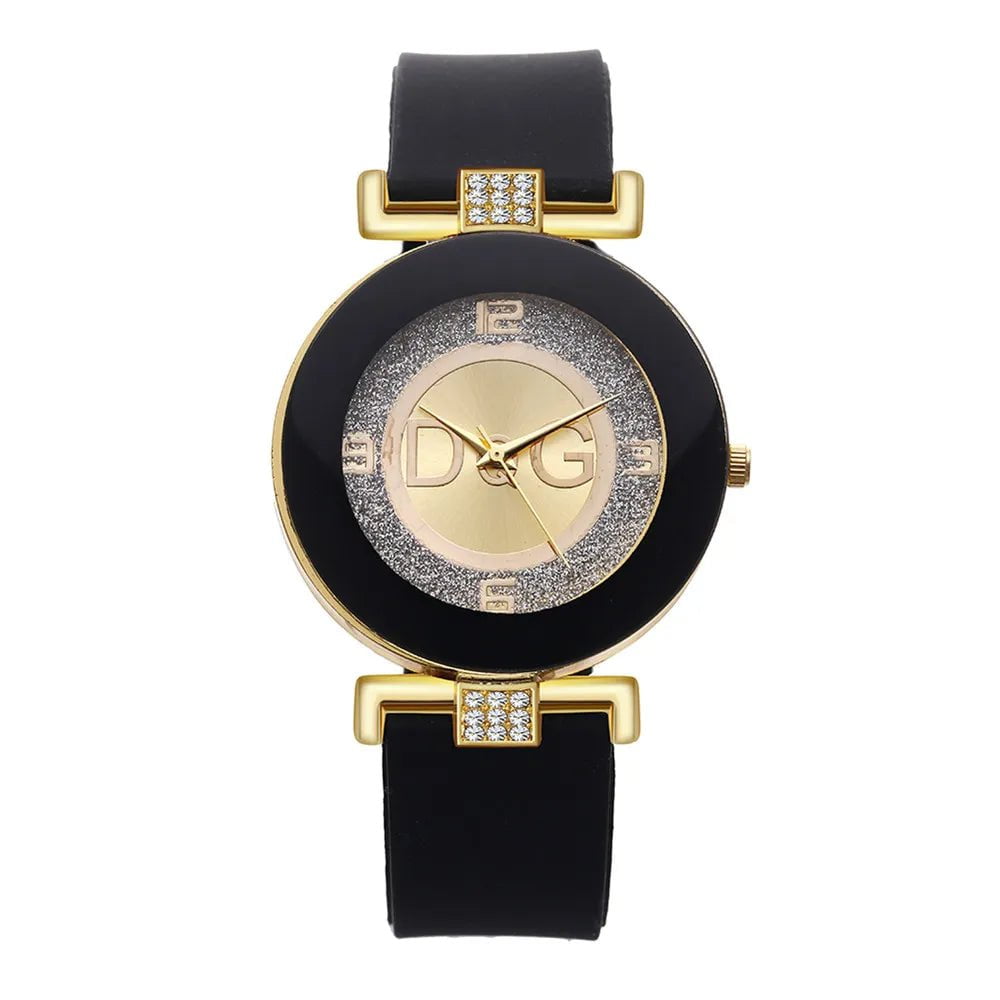 Storazone black Women's Quartz Watches Silicone Strap Simplicity Rhinestone Design Female Casual Wrist Watch Fashion Luxury Brand Black DQG