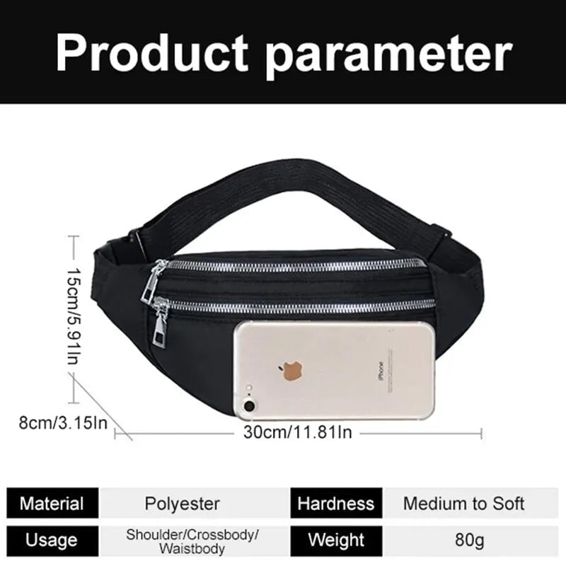 Storazone BLACK Women's Sports Waist Bag Waterproof Mobile Phone Bag Mens Fashionable Large Capacity Diagonal Chest Bag