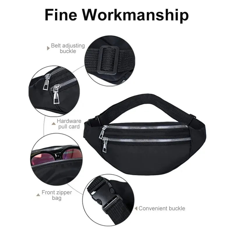 Storazone BLACK Women's Sports Waist Bag Waterproof Mobile Phone Bag Mens Fashionable Large Capacity Diagonal Chest Bag