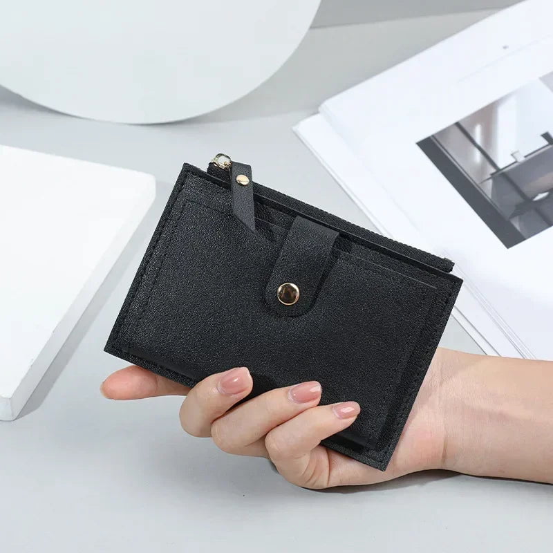 Storazone black Women Short Wallet Fashion Simple PU Leather Small Purse Ladies Card Bag Women Clutch Bag Female Purse Money Clip Wallet