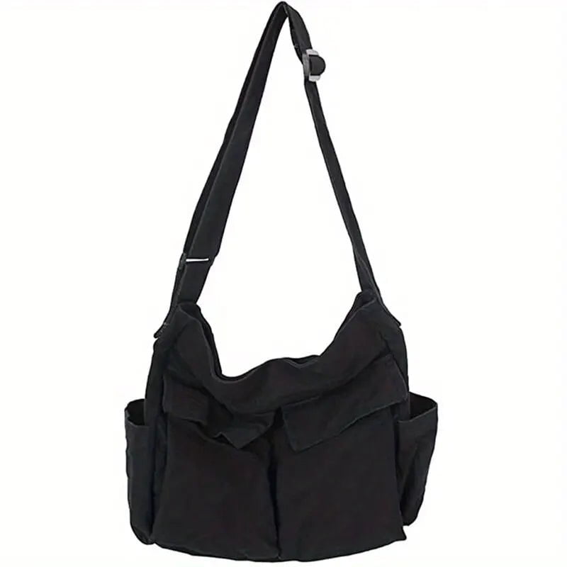 Storazone black Women Vintage Handbag Canvas Teenager Shoulder Tote Bags Messenger Bags Ladies Casual Handbag Crossbody Purse
