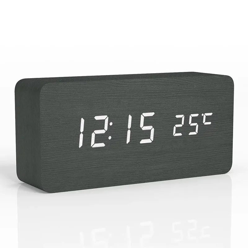 Storazone black Wooden Digital Alarm Clock, LED Alarm Clock with Temperature Desk Clocks for Office,Bedside Clock