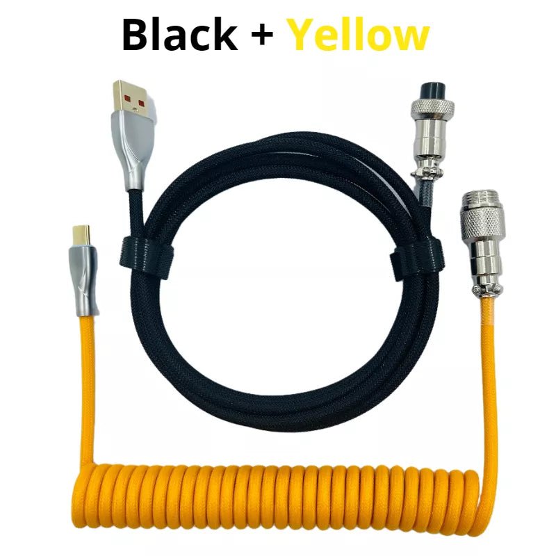 Storazone Black Yellow / 1.8M Coiled cable type C Mechanical keyboard wire USB keyboard cable  mechanical keyboard Aviator Desktop Computer Aviation Connector