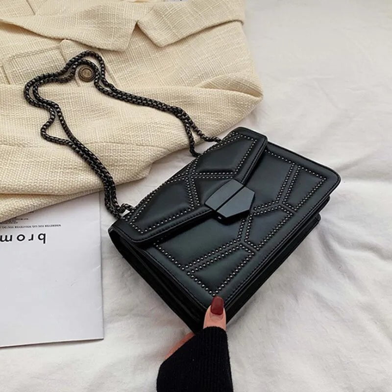 Storazone black Yogodlns Vintage Rivet Chain Small Shoulder Bags For Women Flap PU Leather Fashion Small Square Crossbody Bag Designer Handbag
