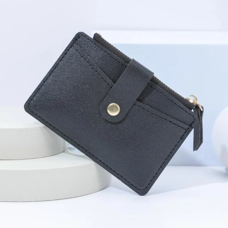 Storazone black01 Fashion Women Wallets Leather Female Purse Mini Hasp Solid Multi-Cards Holder Coin Short Wallets Slim Small Wallet Zipper Hasp