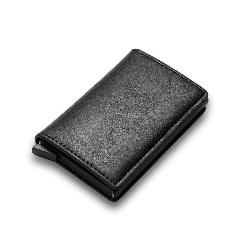 Storazone black1 Slim Aluminum Wallet with Elasticity Back Pouch ID Credit Card Holder Mini RFID Wallet Automatic Pop Up Bank Card Case Men Purse