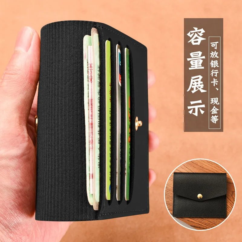 Storazone Black1 Solid Color PU Leather Small Wallet for Women Short Simple Women's Purse with Buttons Ultra Thin Credit Card Bag Coin Purse