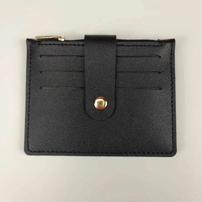 Storazone Black3 Solid Color PU Leather Small Wallet for Women Short Simple Women's Purse with Buttons Ultra Thin Credit Card Bag Coin Purse