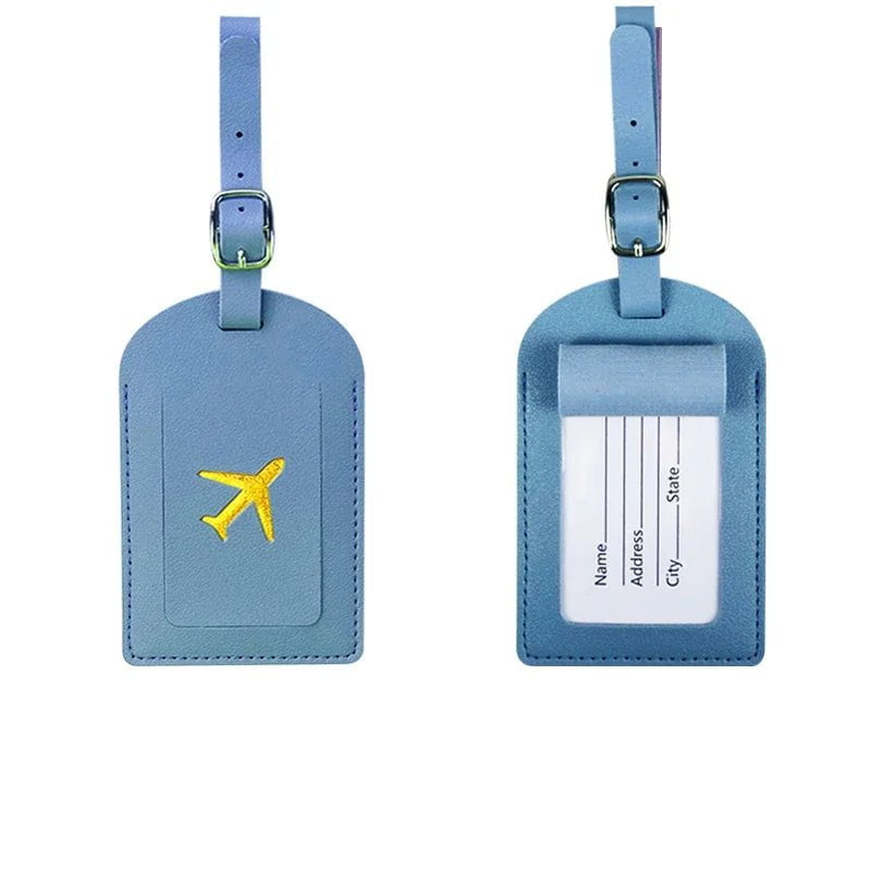 Storazone blue 1 1PC Women Men PU Leather Luggage Tag Suitcase Identifier Label Baggage Boarding Bag Tag Name ID Address Holder Travel Accessorie