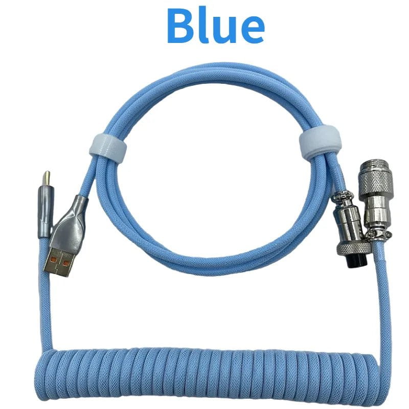 Storazone Blue / 1.8M Coiled cable type C Mechanical keyboard wire USB keyboard cable  mechanical keyboard Aviator Desktop Computer Aviation Connector