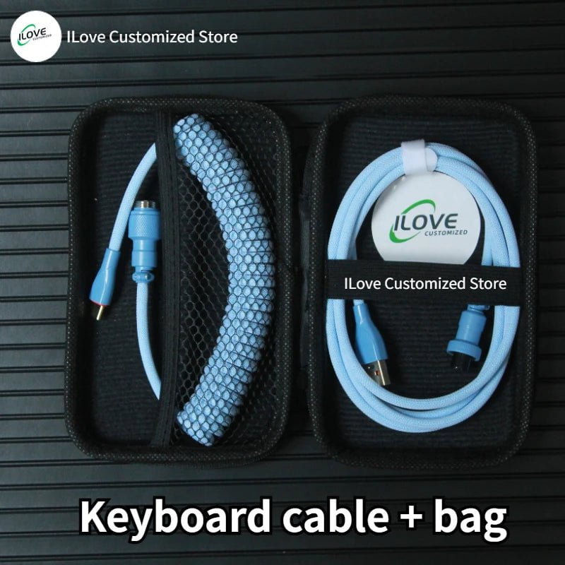 Storazone blue / 1.8m Coiled Keyboard Cable USB C for Mechanical Gaming Keyboard Double-Sleeved Wire with Detachable Metal Aviator Connector Charging