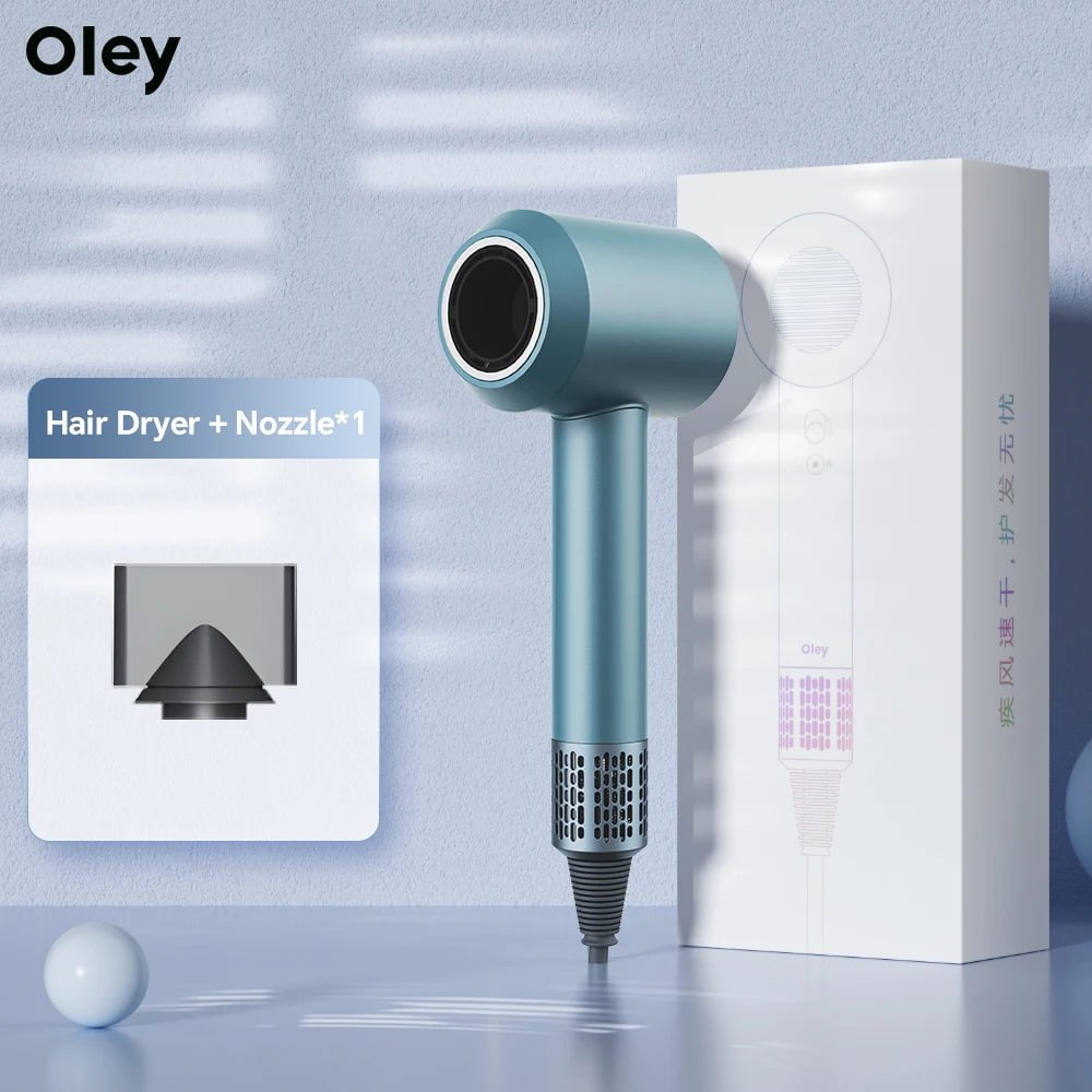 Storazone Blue 1 Nozzle / EU Oley High-speed Hair Dryer 900W Lightweight Powerful Brushless Motor Low Noise Quick Dryer Negative Ionic Blow Dryer