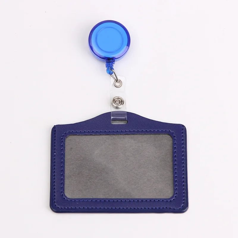 Storazone blue 1 Women Men Student Retractable Badge Reel ID Card Holder Cover Case Nurse Badge Lanyards Fashion PU Leather Card Holders Set