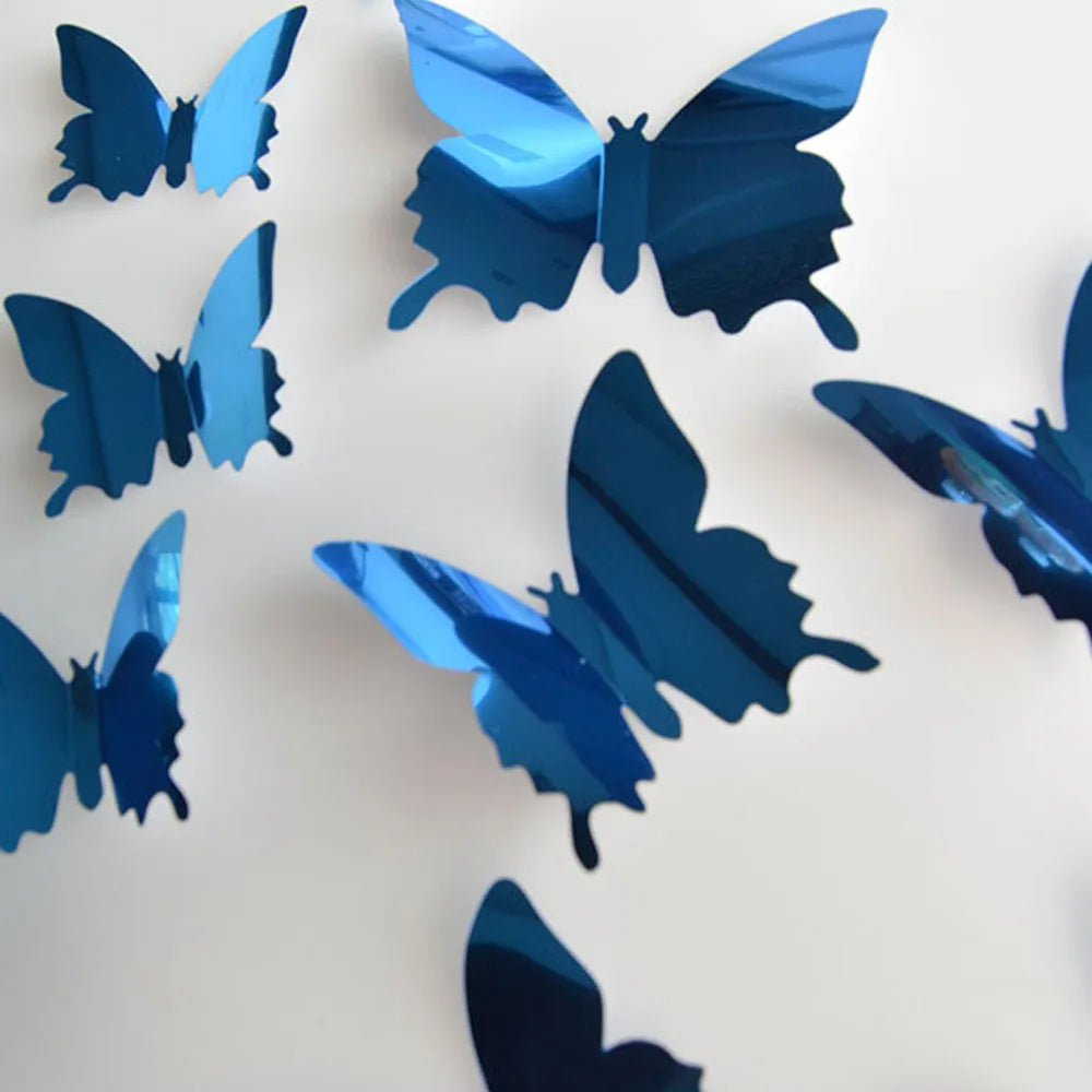 Storazone Blue 12Pcs/lot 3D Butterfly Mirror Wall Sticker Decal Wall Art Removable Wedding Decoration Kids Room Decoration Sticker