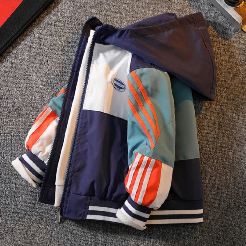 Storazone Blue / 12T Spring Clothes Boys Jacket For Children Outwear Jacket Boys 4-14 Years Hooded Vertical Stripes mid-length Windbreaker For Boys