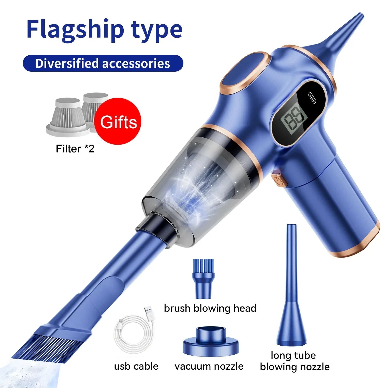 Storazone Blue 2 Pcs Filter NEW Original 9500000Pa 5 in1 Wireless Vacuum Cleaner Automobile Portable Robot Vacuum Cleaner Handheld For Car Home Appliances