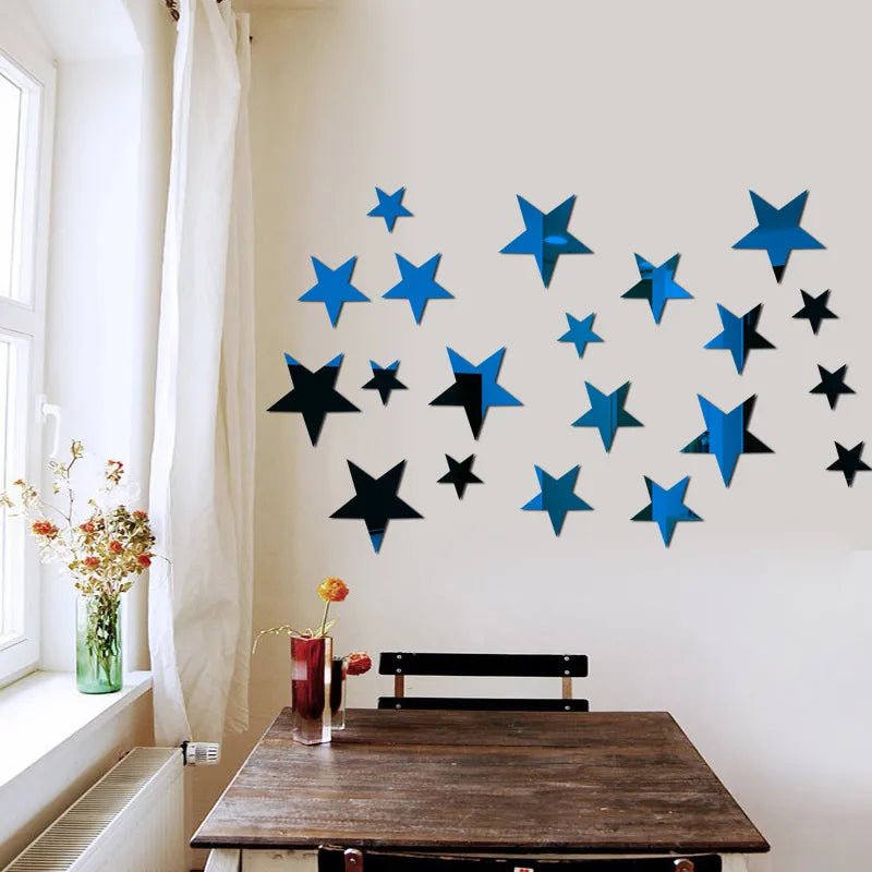 Storazone blue 20pcs Star Wall Sticker 3D Acrylic Irregular Mirror Vanity Living Room Decoration Cartoon Wall Stickers for Kids Room Home Decor