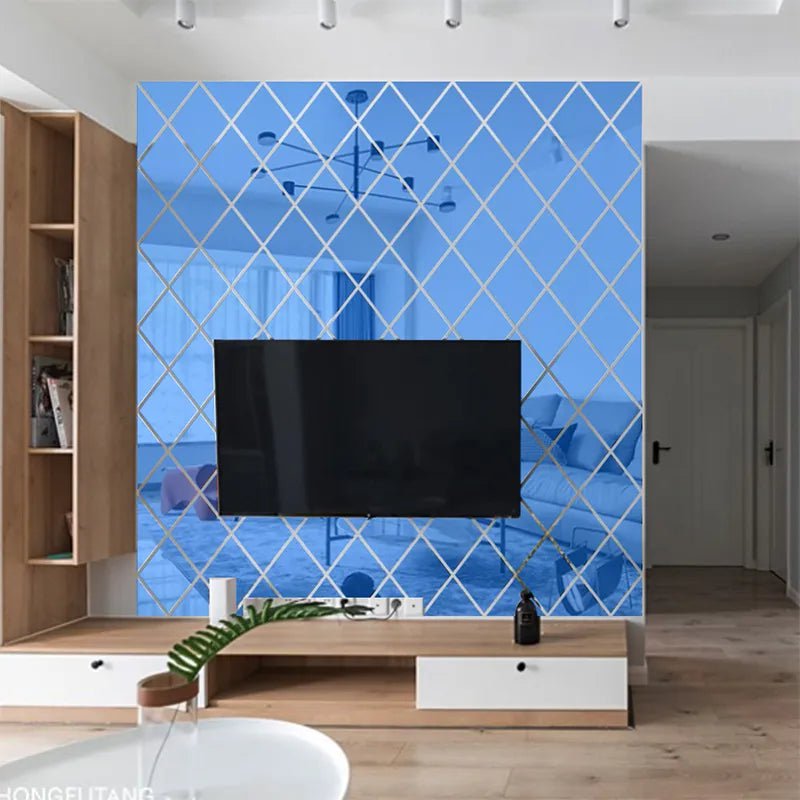 Storazone Blue / 25x50cm 10pcs 10/17/32/58pcs 3D Mirror Stickers Acrylic Triangles Self-adhesive Diamonds DIY Wall Mirror Stickers for Living Room Home Decor