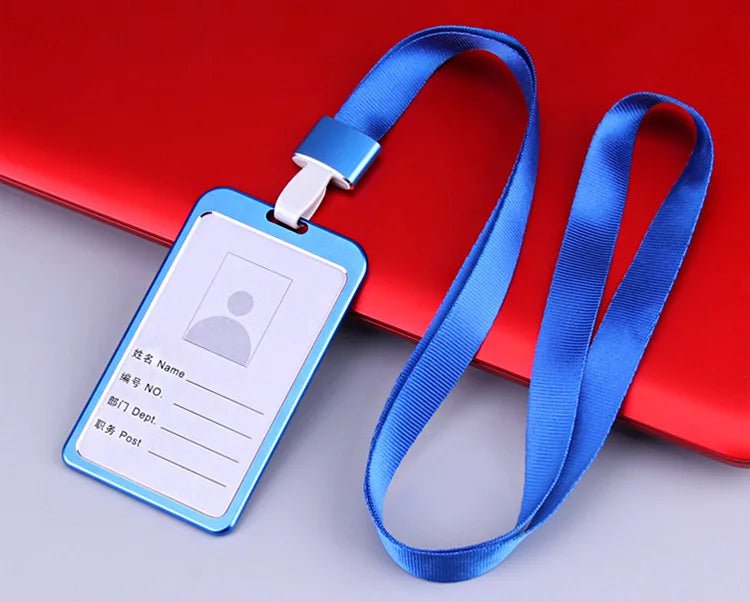 Storazone blue 3 1Pcs Aluminum Alloy Work Name Card Holders Business Work Card ID Badge Lanyard Holder Men Women Metal ID Business Case