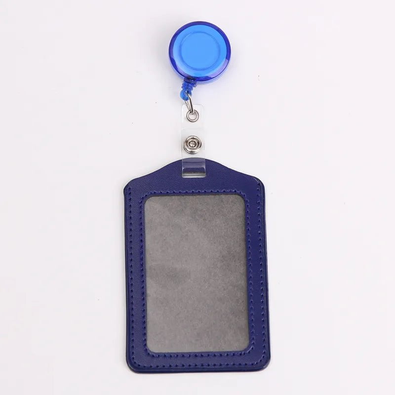 Storazone blue 3 Women Men Student Retractable Badge Reel ID Card Holder Cover Case Nurse Badge Lanyards Fashion PU Leather Card Holders Set