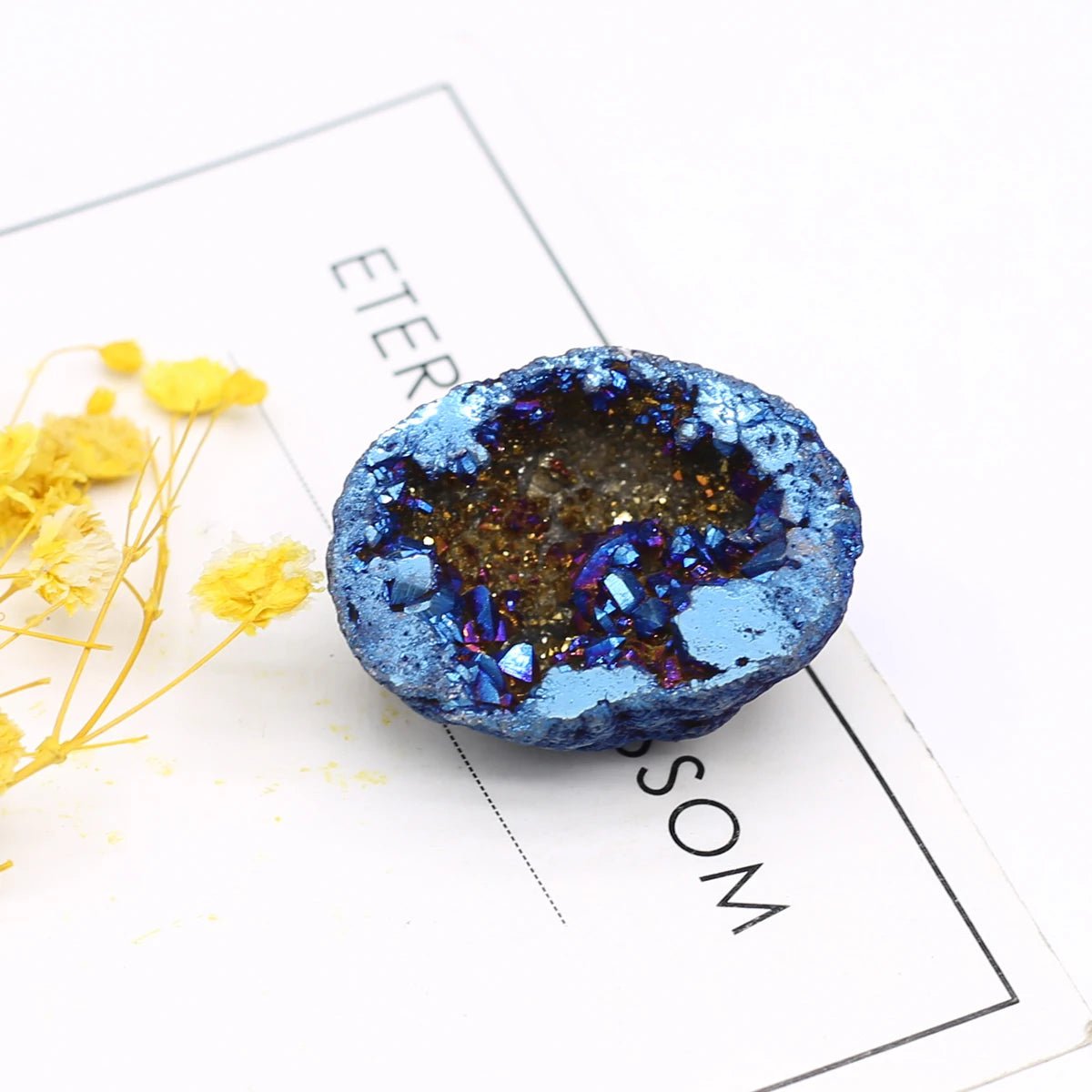 Storazone Blue / 30-35mm 1PC Natural Agate Electroplated Cornucopia Crystal Cave Raw Stone Bare Stone Display A Mineral Specimen Home Decoration Fortune