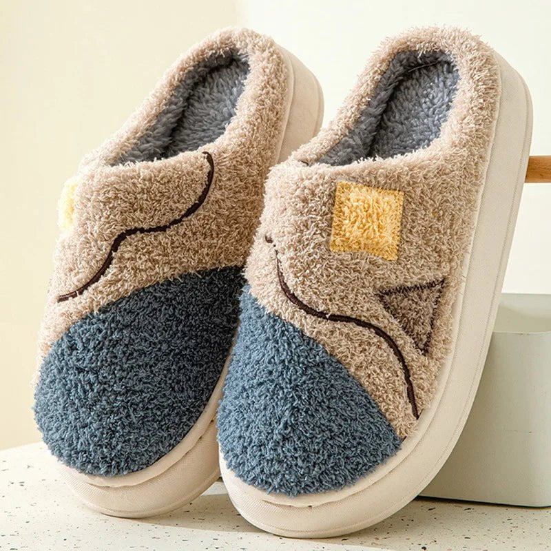 Storazone Blue / 36-37(fit 35-36) 2023 New Winter Fulffy Fur Slippers Men Plush Fleece Flat Slippers Sweet Thick Soled Indoor Cotton Slippers For Couple Shoes