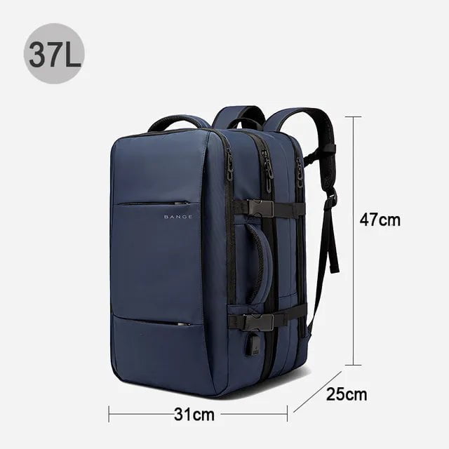 Storazone Blue 37L BANGE Travel Backpack Men Business Backpack School Expandable USB Bag Large Capacity 17.3 Laptop Waterproof Fashion Backpack