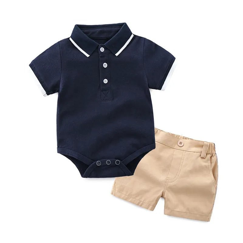 Storazone Blue / 3M Top and Top Summer Fashion Newborn Boys Formal Clothing Set Cotton Romper Top+ Shorts Baby Gentleman Suit Kids Boys Clothes Sets