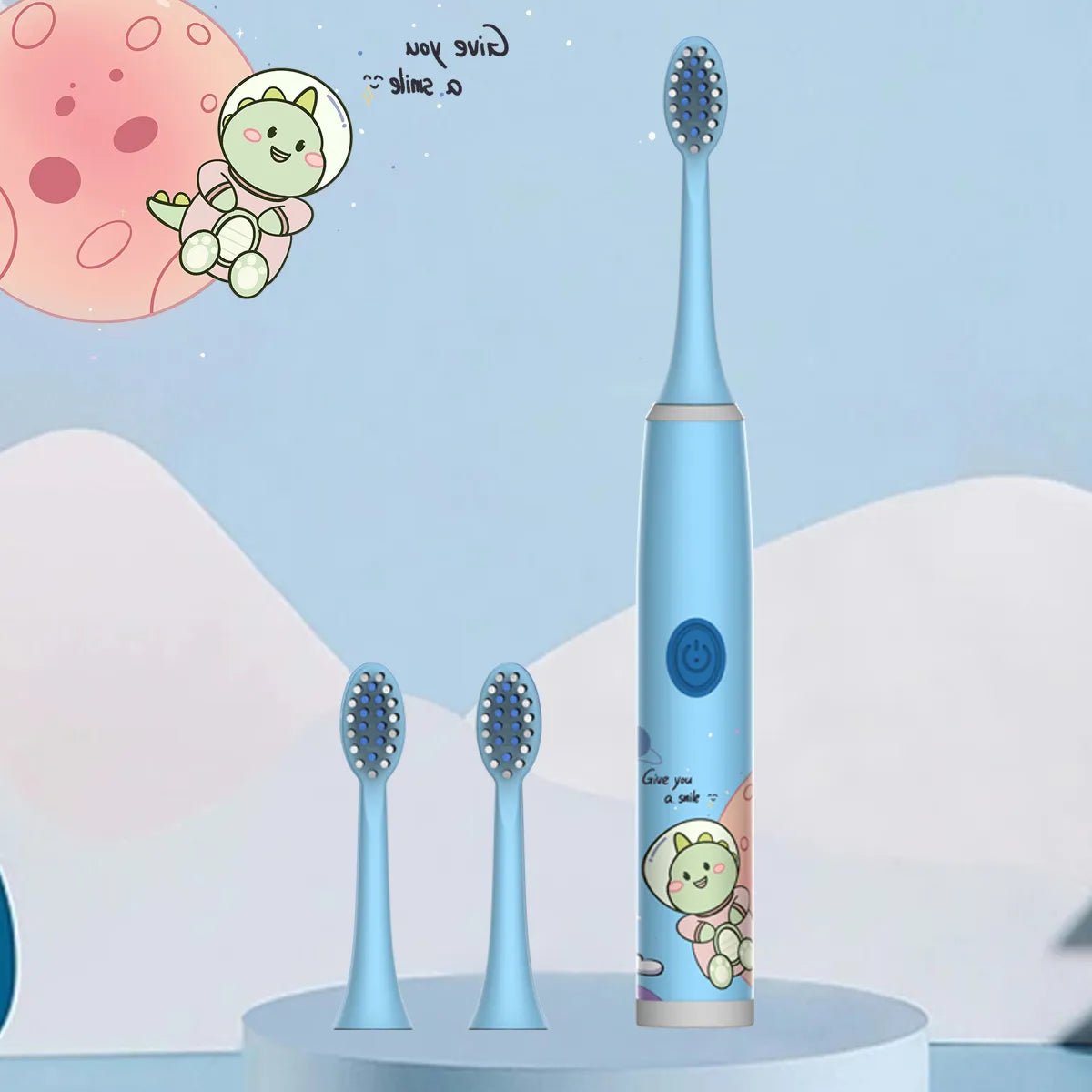 Storazone Blue-3PCS Children's electric toothbrush color cartoon ultrasonic children's soft hair cleaning brush (without batteries)