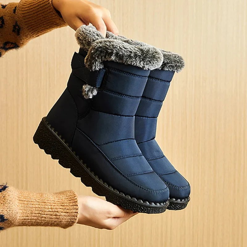 Storazone Blue / 41 Waterproof Winter Boots for Women 2023 New Faux Fur Long Plush Snow Boots Woman Platform Ankle Boots Warm Cotton Couples Shoes